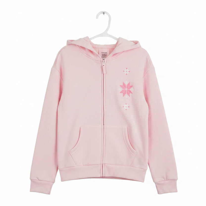 Hoodie with embroidery and zipper, L/G (10-12), Grey, Pink
