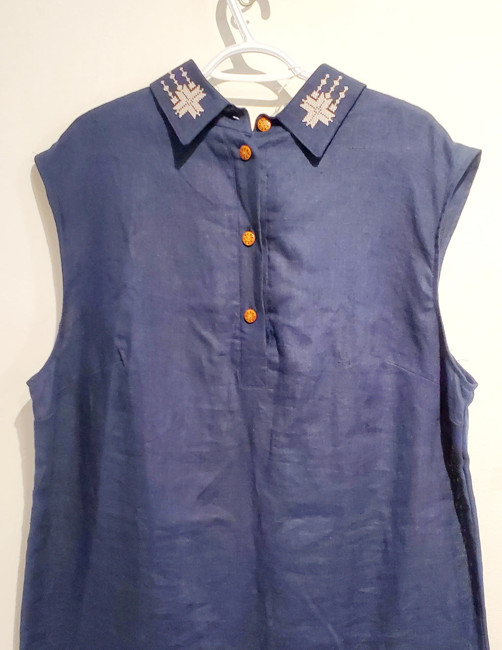 Linen Embroidered Dress, Size XXl (navy blue)
