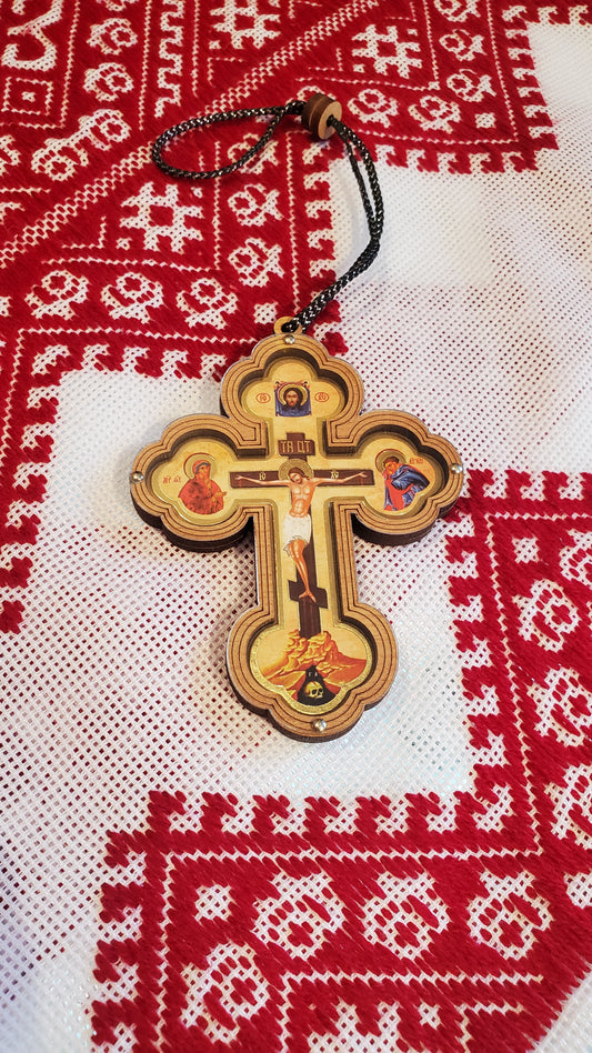 Car pendants cross wood/plexiglass