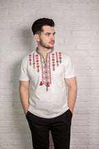 Embroidered men's T-shirt "Galychanka" (white with red/black/grey), XL