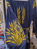 Embroidered linen dress "Gold kolosoks" (navy blue)