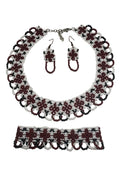 Handmade beaded Set Necklace, Bracelet & Earrings (brown/black/white)