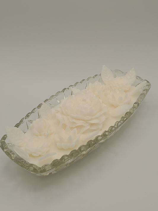 Candle Flowers in oval plate set