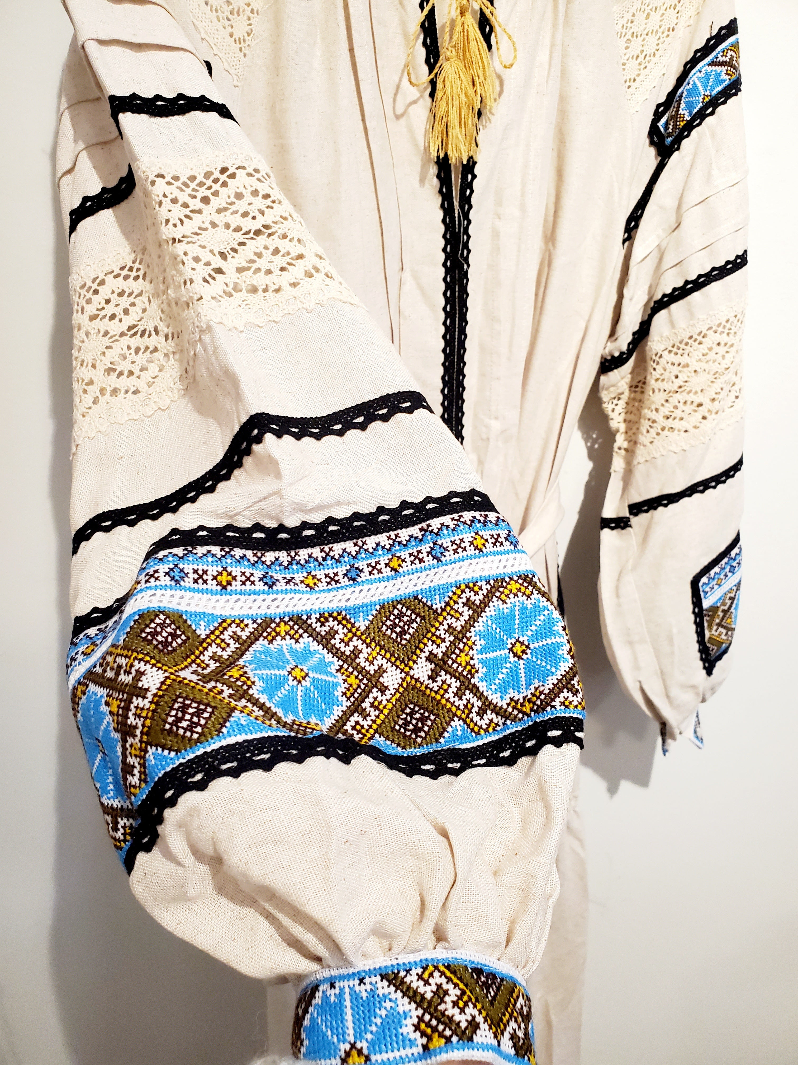 Handmade embroidered linen women dress beige