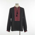 Handmade embroidered linen men's shirt (black with red/white ornament)