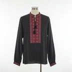 Handmade embroidered linen men's shirt (black with red/white ornament)