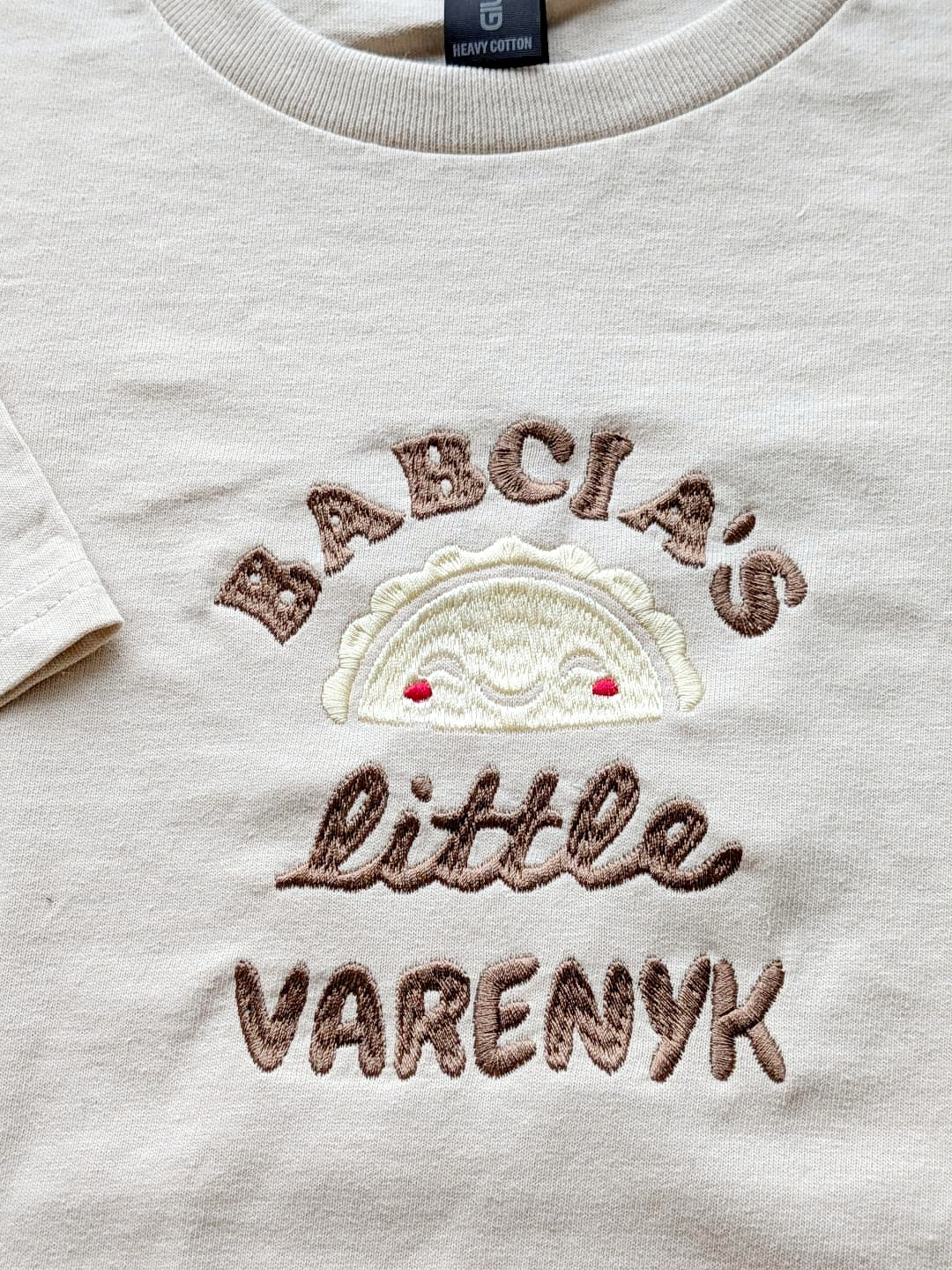 T-shirt kids with embroidery "Babcia's Little Varenyk", size XS, S, M, L