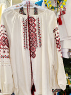 Handmade Embroidered Linen women blouse red/black