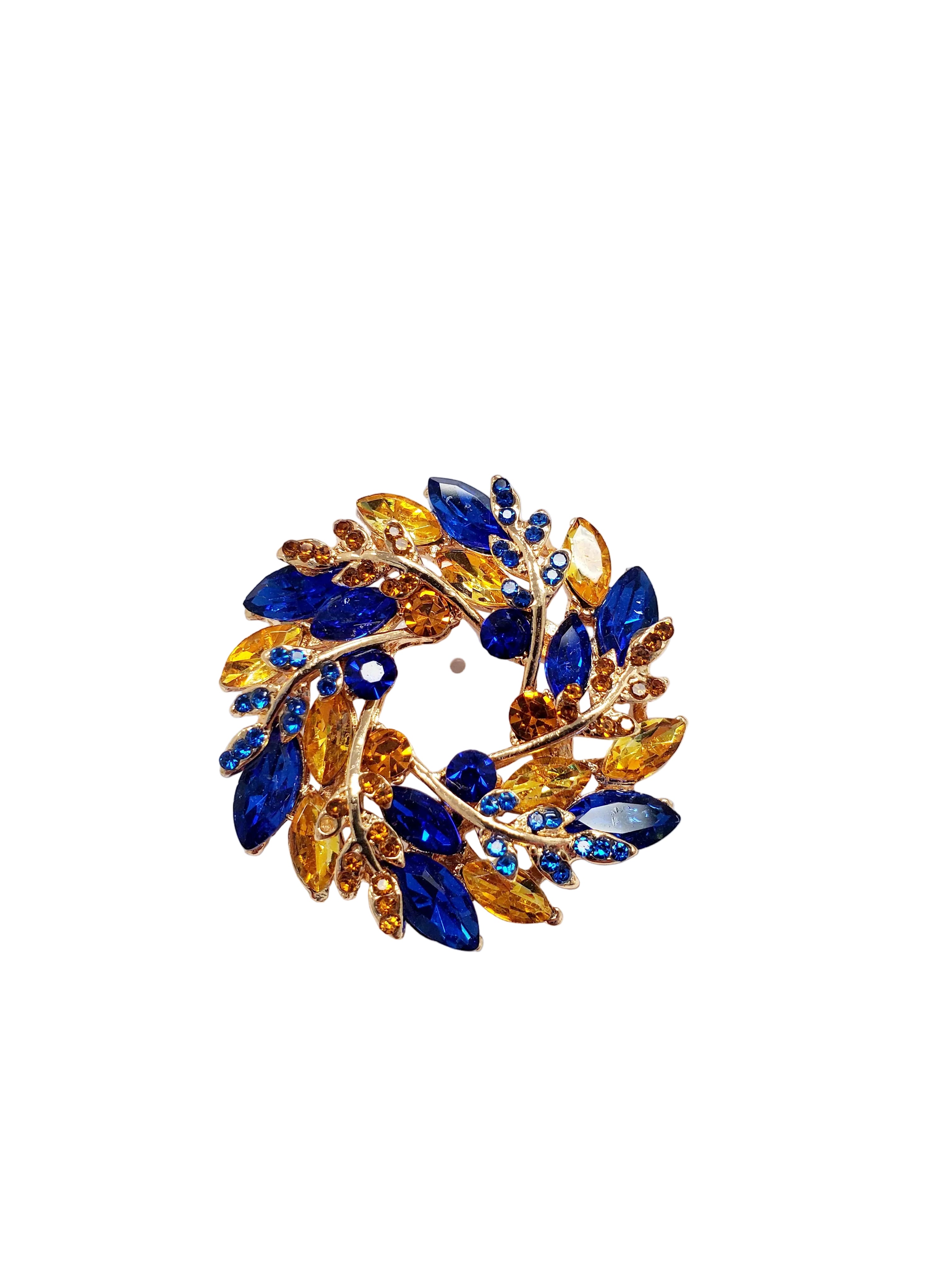Yellow & Blue Wreath Brooch