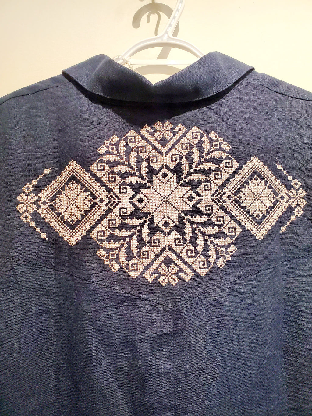 Linen Embroidered Dress, Size XXl (navy blue)
