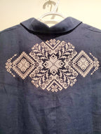 Linen Embroidered Dress, Size XXl (navy blue)