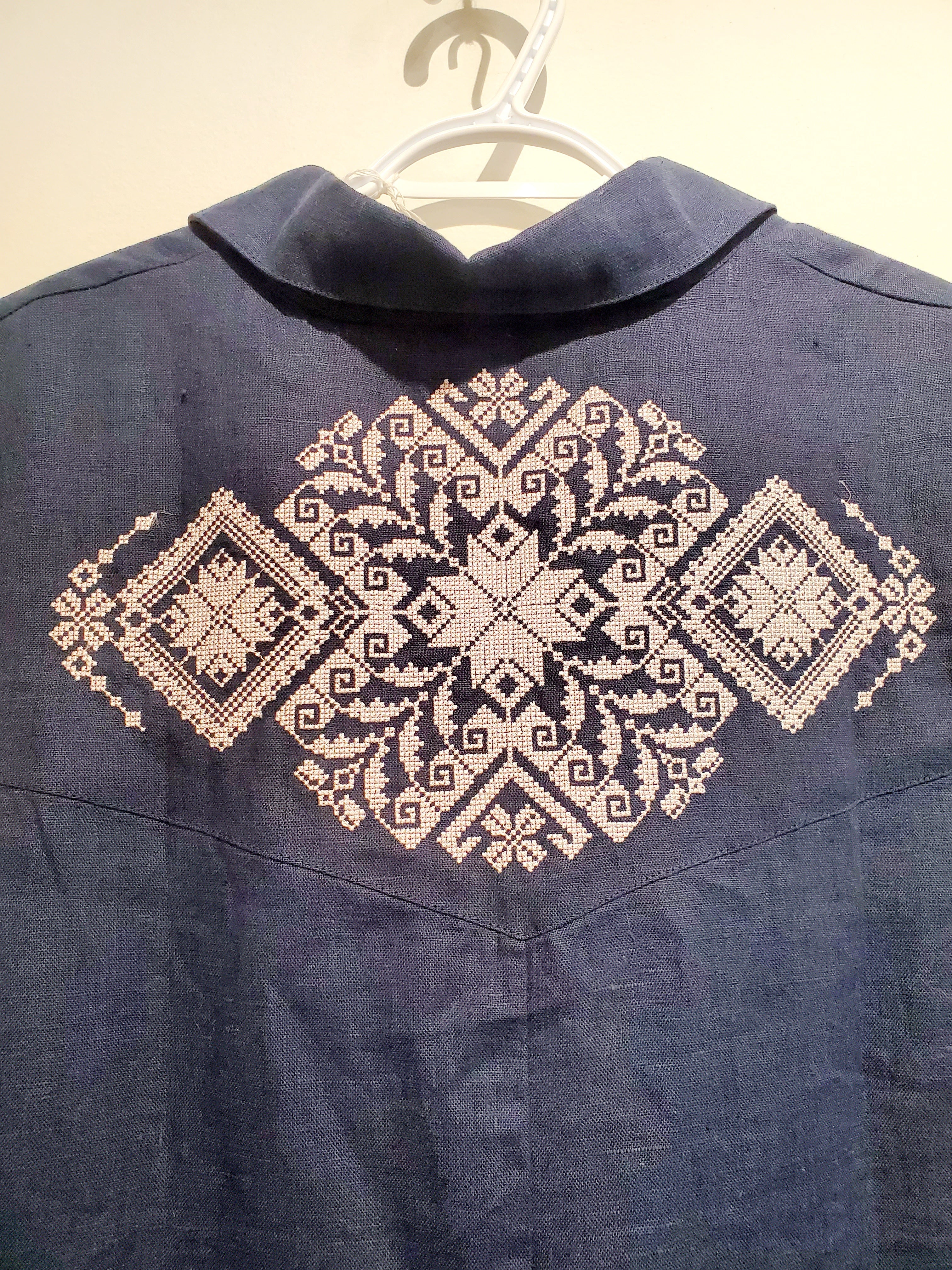 Linen Embroidered Dress, Size XXl (navy blue)