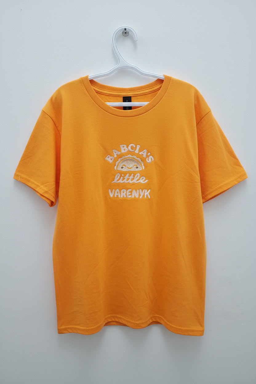 T-shirt kids with embroidery "Babcia's Little Varenyk", size XS, M, L