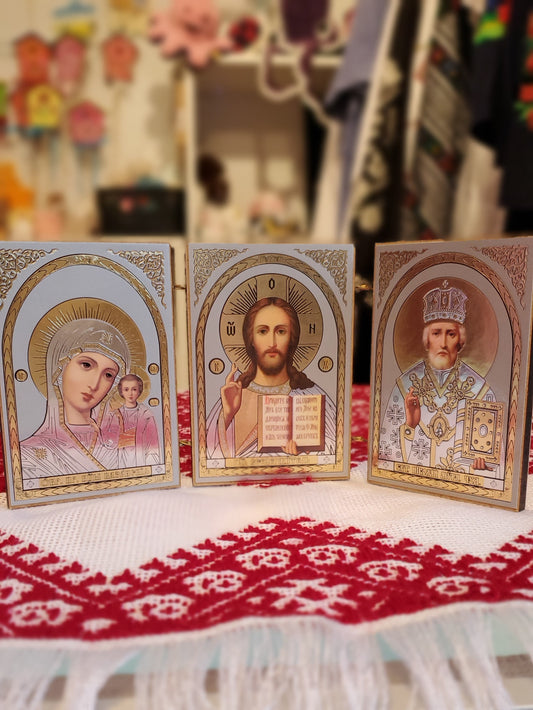 Christian Icon (3 in 1) wood small size 6x8.5 cm