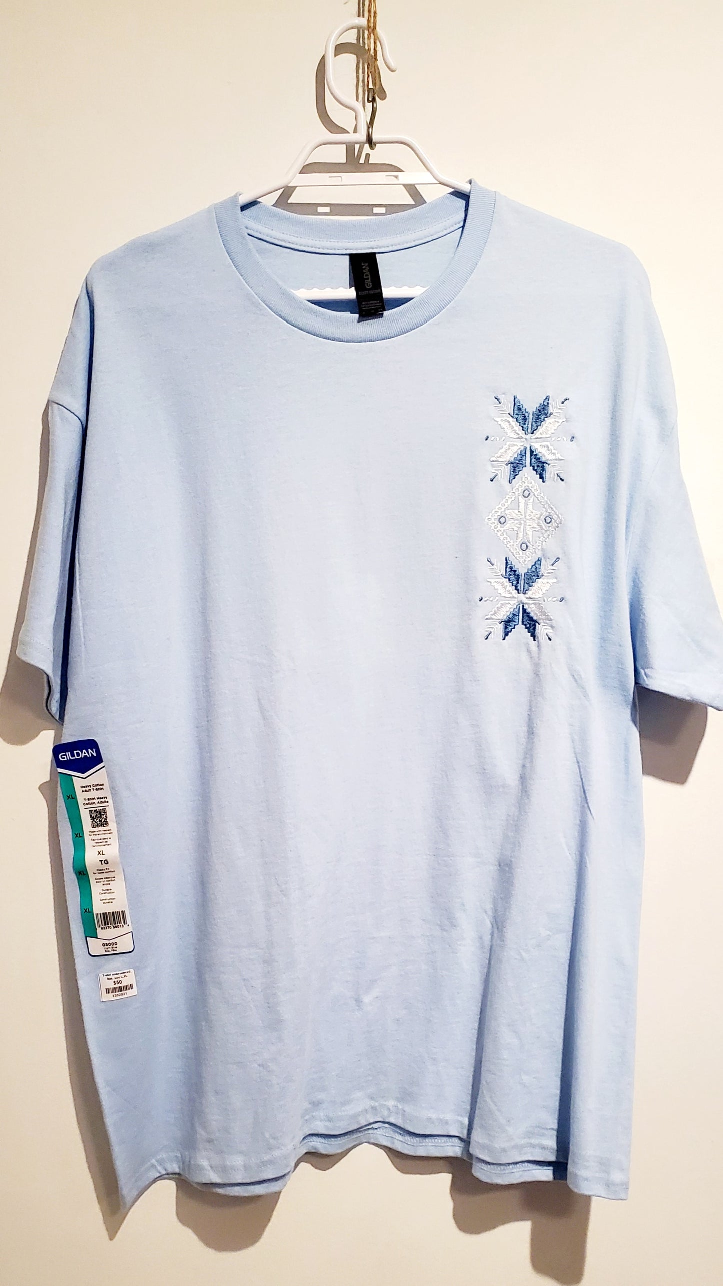 T-shirt embroidered, blue, size L,XL
