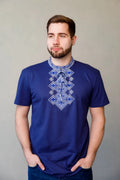 Embroidered men's T-shirt "Galychanka" navy blue with white ornament (2XL)