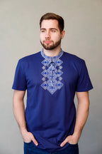 Embroidered men's T-shirt "Galychanka" navy blue with white ornament (2XL)