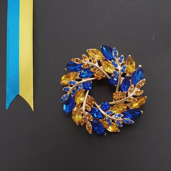 Brooch "Vinok' yellow\blue