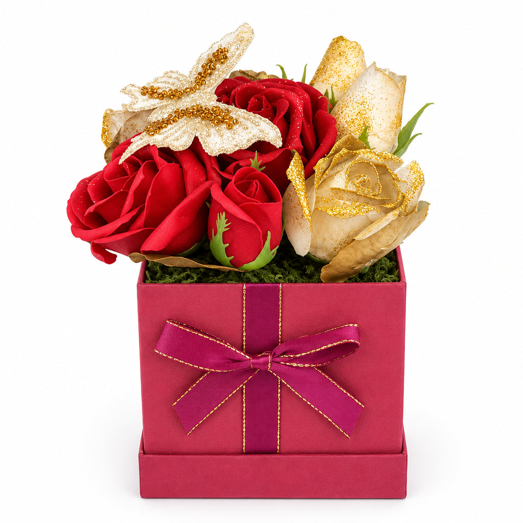 Homemade Bouquet of soap flowers in the box