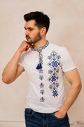 Embroidered men's T-shirt "Galychanka" (white with navy blue/black), 2XL