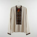 Handmade embroidered linen men's shirt XL (white with red/yellow/green/black ornament)