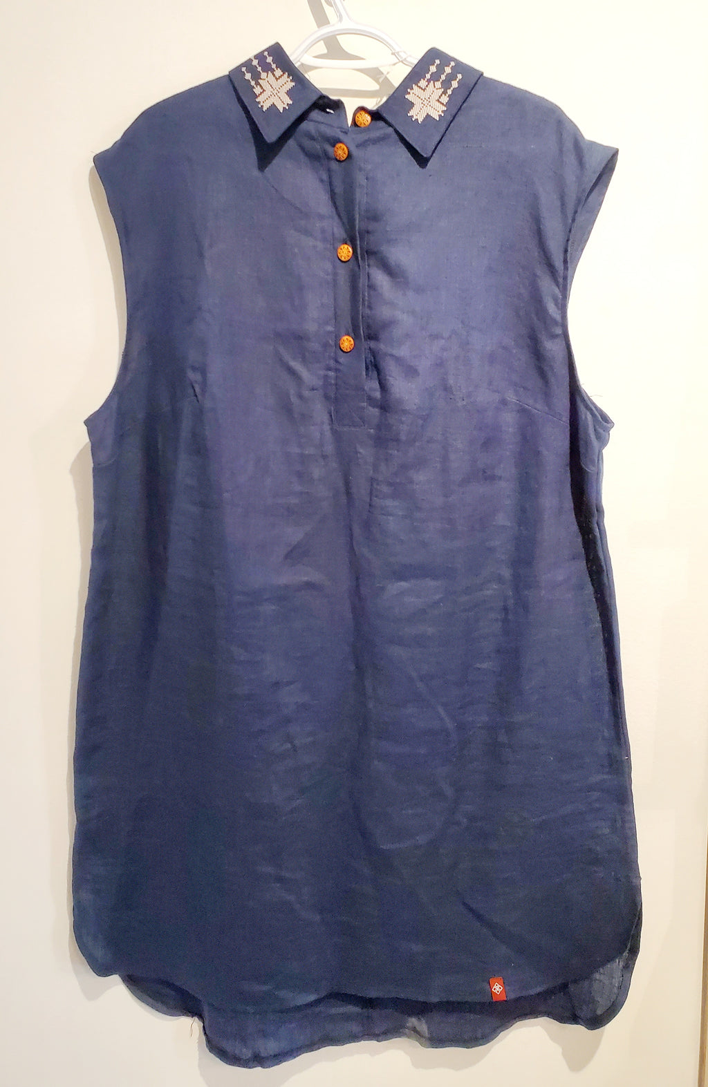 Linen Embroidered Dress, Size XXl (navy blue)