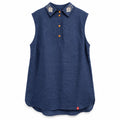 Linen Embroidered Dress, Size XXl (navy blue)