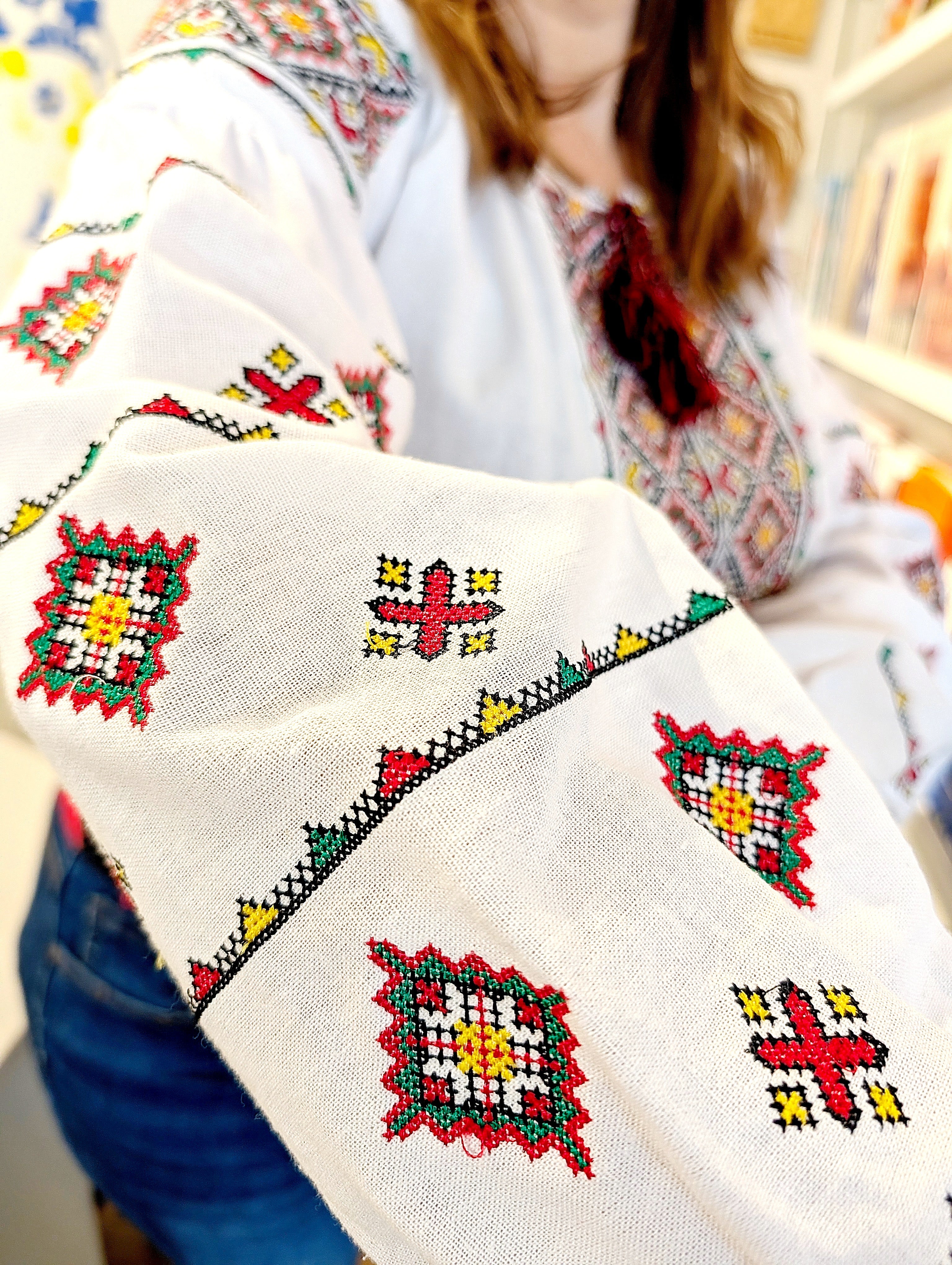 Embroidered women blouse "Vyshyvanka" (red/green/yellow), Size L-XL