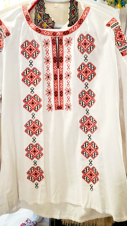 Embroidered women blouse White red/black ornament
