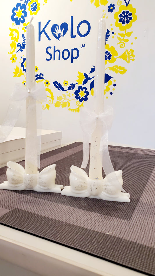 Beeswax wedding candles set (silver)