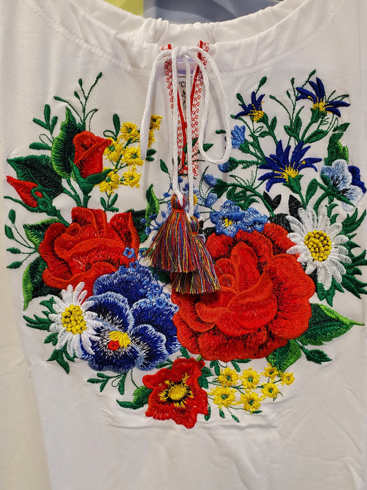 Embroidered women's T-shirt "Galychanka" white with flowers S, XL, 2XL