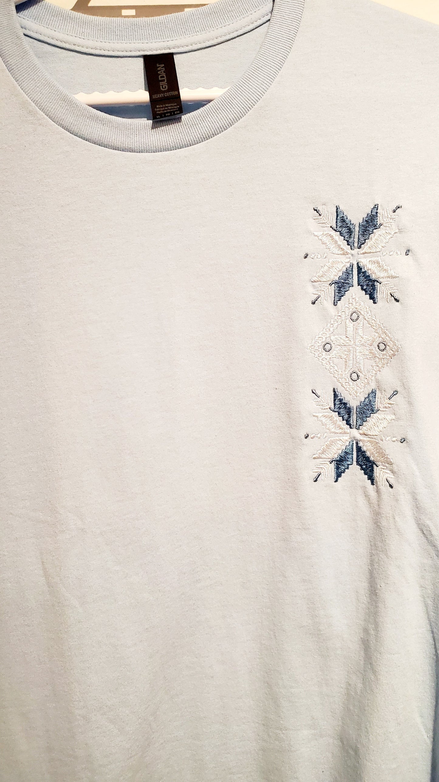 T-shirt embroidered, blue, size L,XL