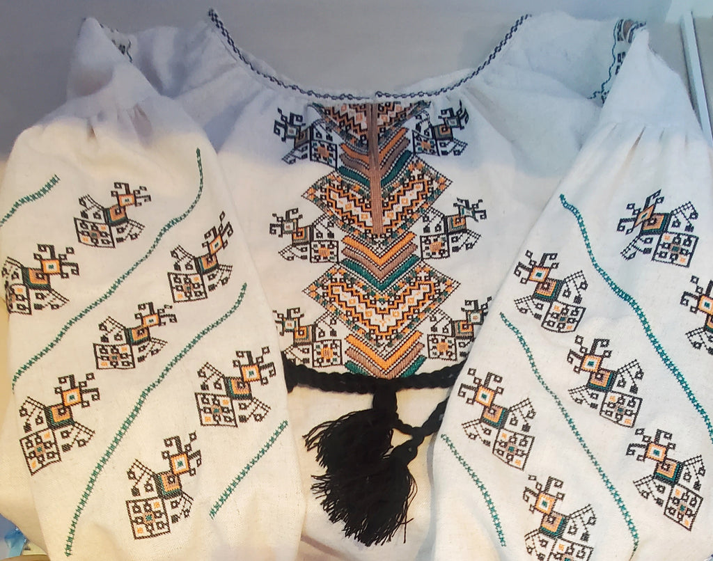 Embroidered blouse "Tree of life" (white with green/orange)