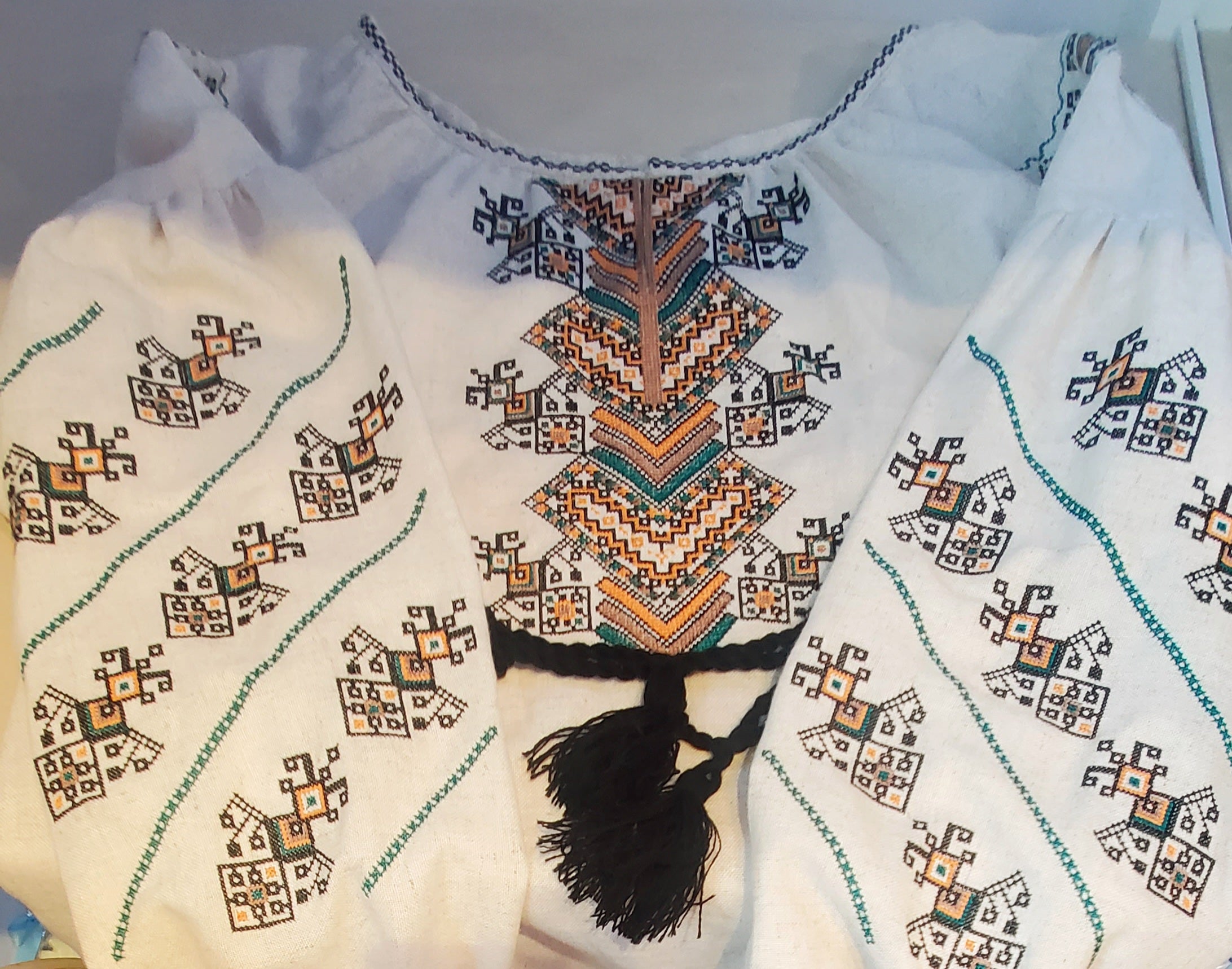Embroidered blouse "Tree of life" (white with green/orange)