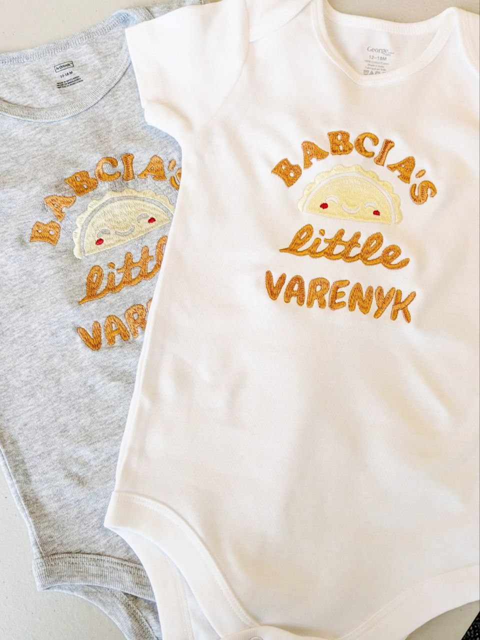 Baby bodysuit embroidered "Babcia's Little Varenyk" (12-18 month)