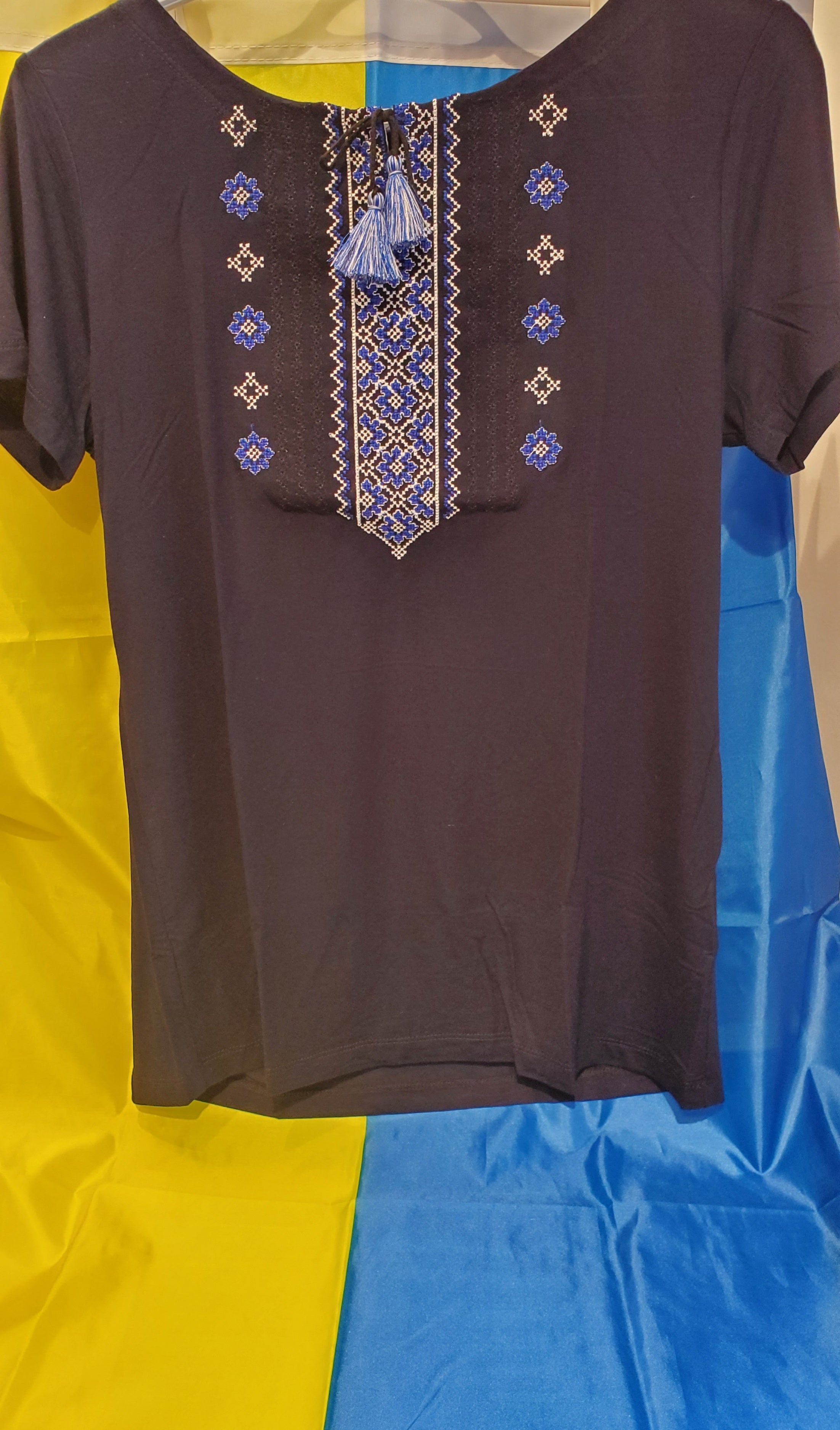 Embroidered T-shirt "Galychanka" (navy blue with ornament, Size L)