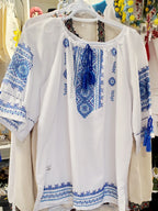 Handmade Embroidered women blouse (white with red/blue, 3/4 sleeves)