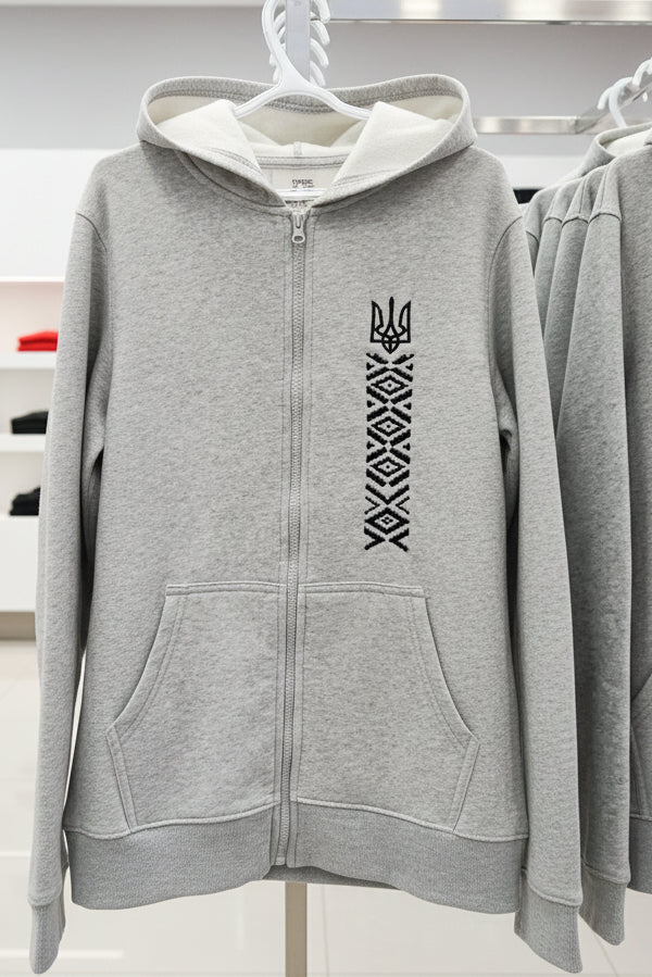 Hoodie with embroidery and zipper, XL/TG (14-16), Grey, Black