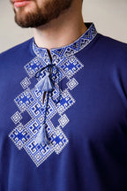 Embroidered men's T-shirt "Galychanka" navy blue with white ornament (2XL)