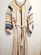 Handmade embroidered linen women dress beige