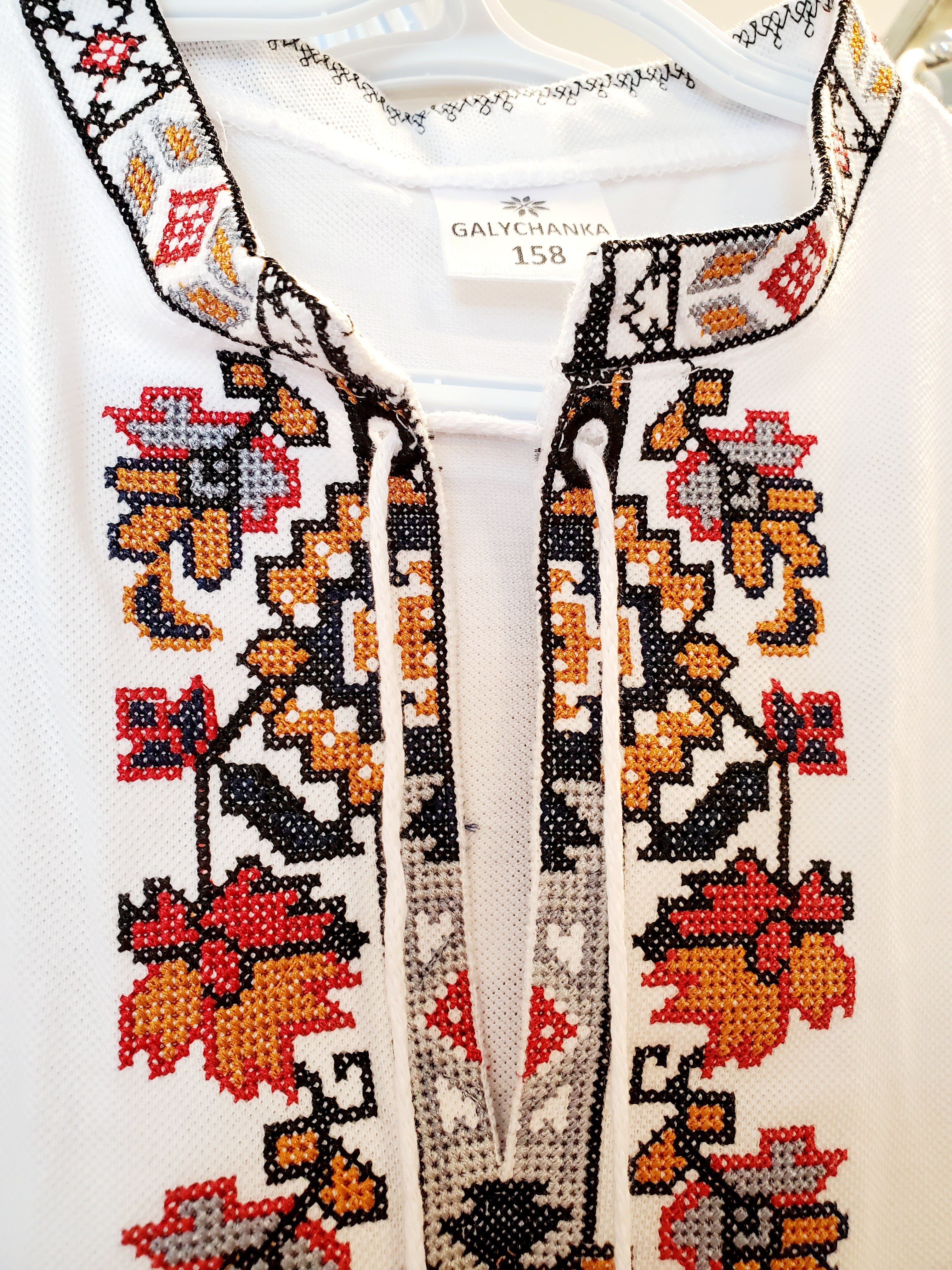 Embroidered children's T-shirt "Galychanka" (white with ornament), Size 158