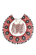 Handmade beaded Set Necklace & Earrings (red/black/white)