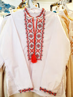 Embroidered children's shirt (white with red\brown), Size 110, 122, 134, 140, 146