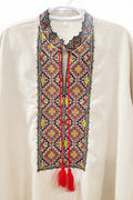 Embroidered linen men's shirt red/blk/yellow (Size S (44))