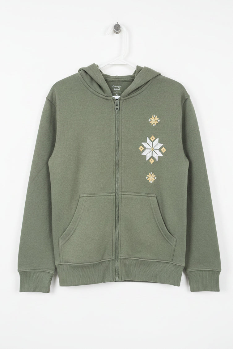 Hoodie with embroidery and zipper, M/M (7-8), Green