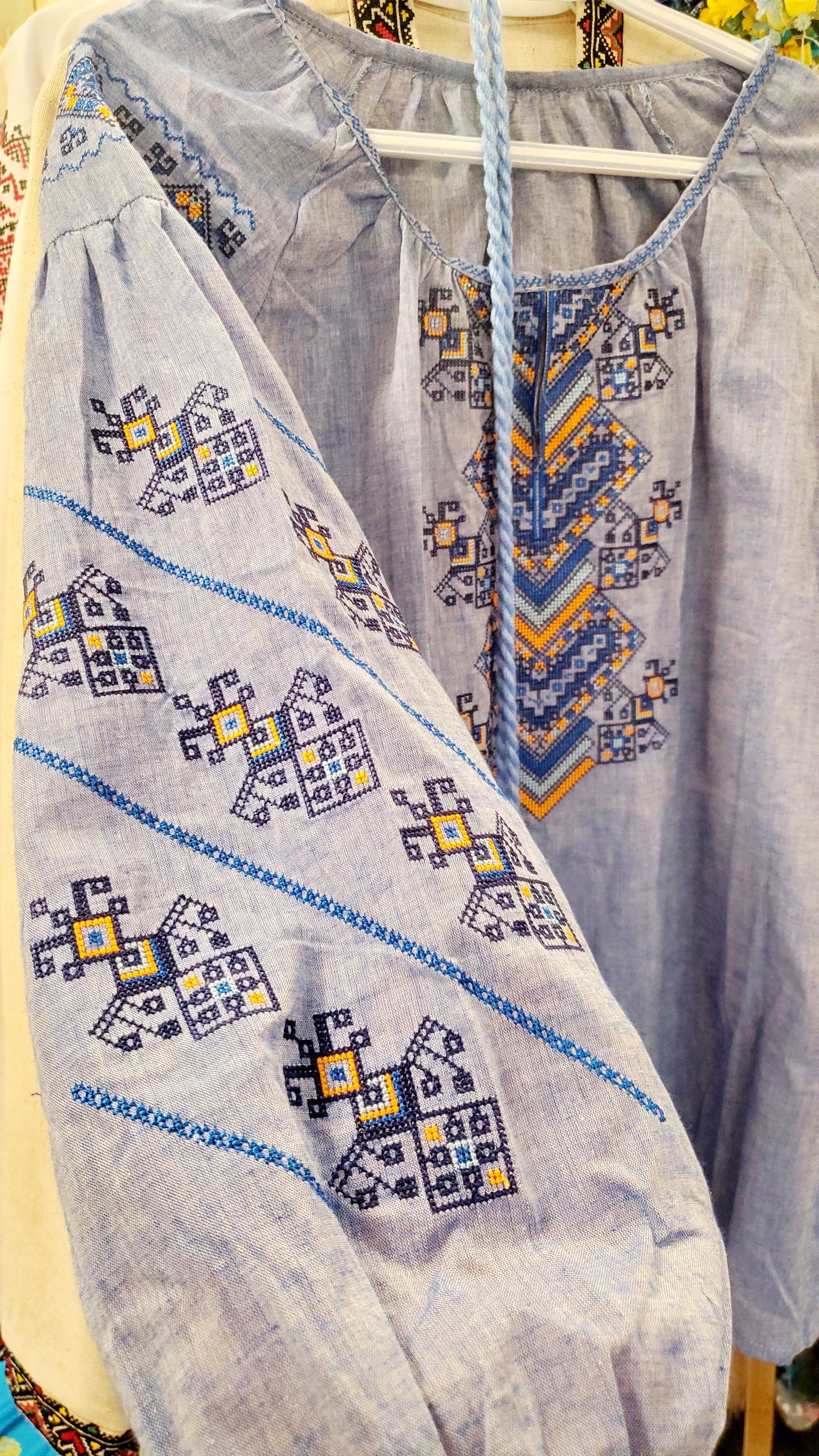 Embroidered women blouse Blue yellow/blue ornament