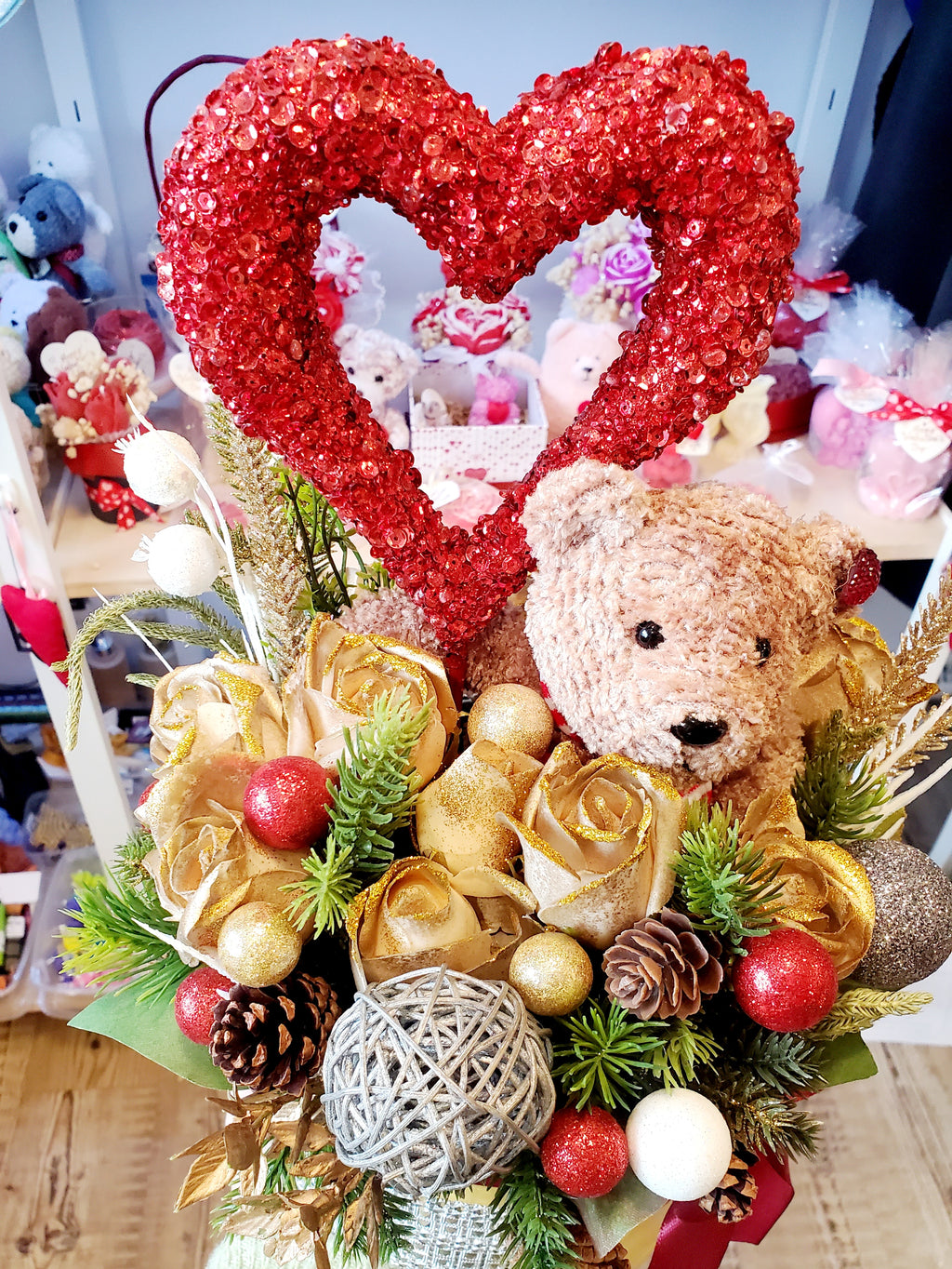 Valentine's Day gift Arrangement with a Teddy Bear