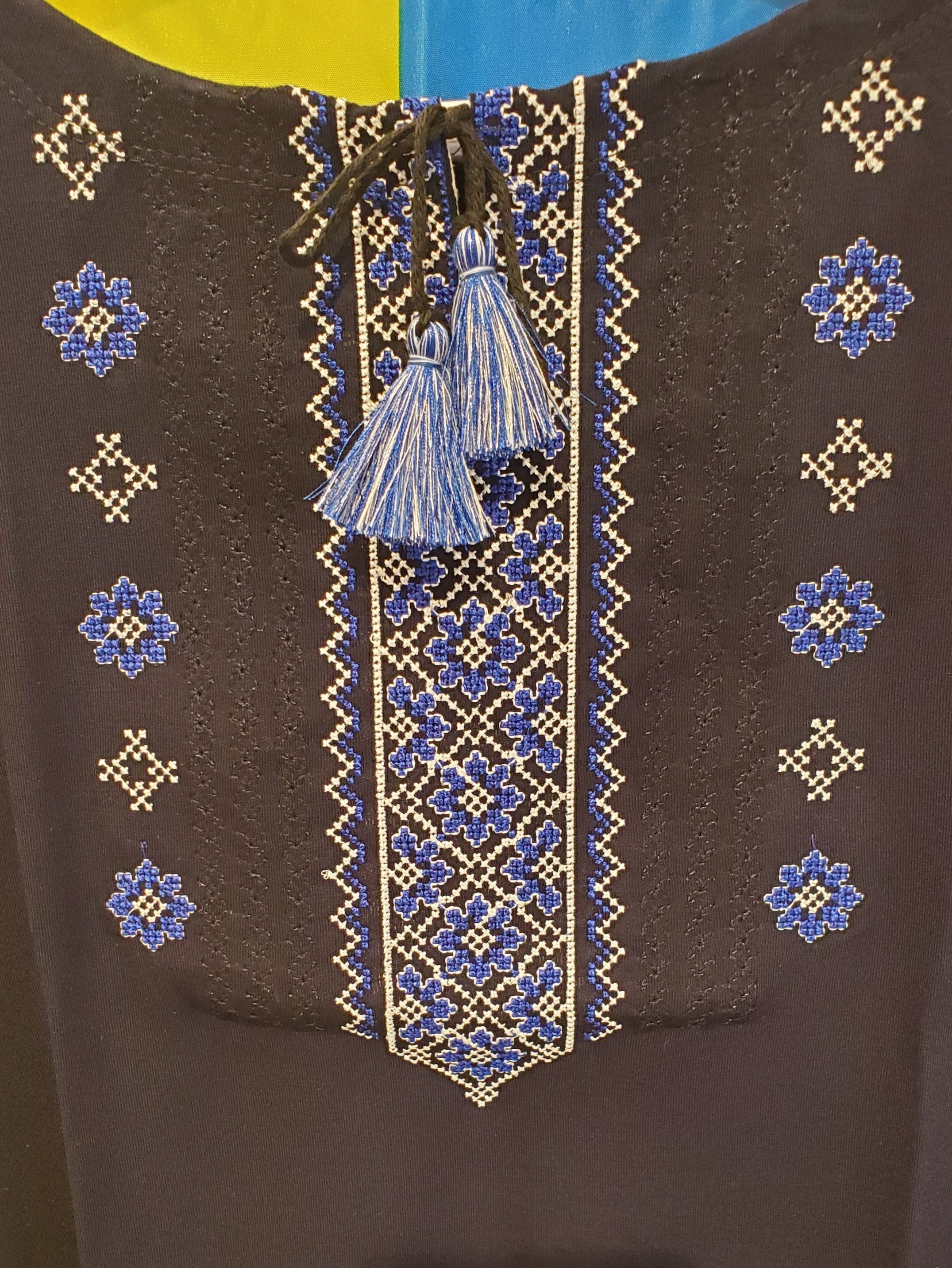 Embroidered T-shirt "Galychanka" (navy blue with ornament, Size L)