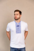 Embroidered men's T-shirt "Galychanka" (white with blue/navy blue), XL