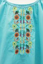 Embroidered women blouse Blue yellow/orange flowers